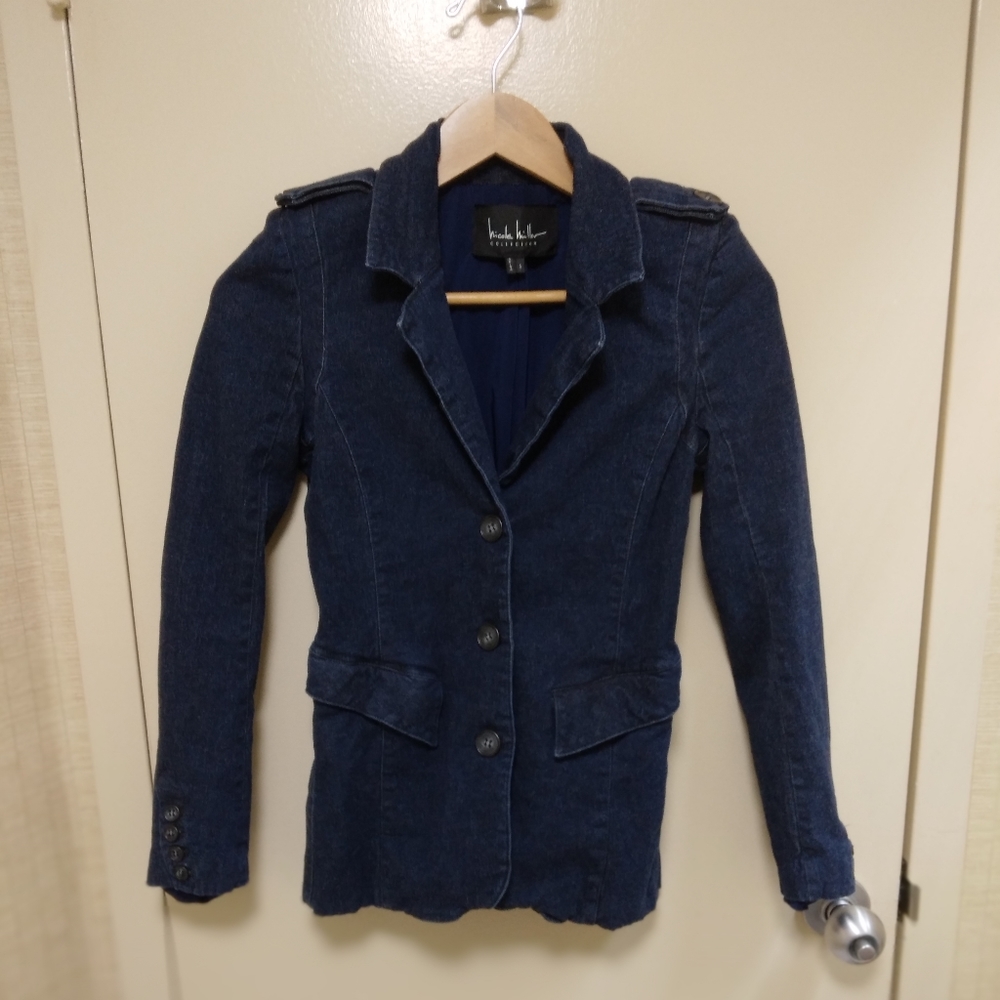 💕2 FOR $40-Nicole Miller Size S Dark Jean Vintage Inspired Button Front Blazer